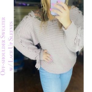 Off-Shoulder Lace Up Sweater